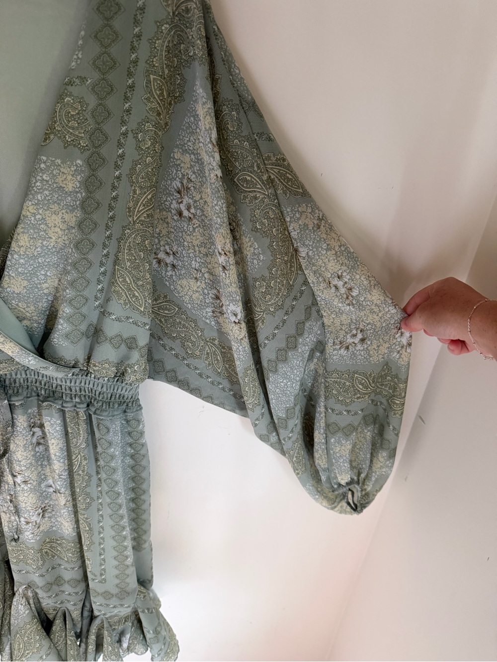 Altar'd State Olive Green Paisley Wrap Mini Dress - Picture 6 of 6